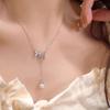 Joyería de acero de titanio resistente a la decoloración con microincrustaciones, con alas de mariposa huecas voladoras, cadena de clavícula con borla de perlas, colgante ligero, accesorios de lujo