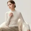 Suéter de punto fino de lana pura, ajuste ceñido, cuello alto medio para mujer, nuevo para otoño/invierno, color liso, manga larga, capa base, elegante y versátil, suéter de punto para el trabajo