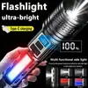 Linterna blanca de láser con pantalla digital inteligente transfronteriza, luz de trabajo exterior retráctil de largo alcance, luz lateral, linterna con luz de advertencia roja y azul