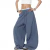 Pantalones Casuales de Cuadros Azules Estilo Retro Americano Perezoso Verano Adelgazantes con Caída Pierna Ancha Pantalones Sueltos de Largo Completo