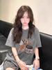 Camiseta de Algodón Gris de Peso Pesado de Manga Corta para Mujer Verano Holgada Estilo Americano Sentido del Diseño Retro Nicho Combinable Top de Media Manga