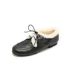 Zapatos de Invierno Nuevos Estilo Preppy con Cordones Forro de Lana Genuina Más Terciopelo Superficie Suave Suela Blanda Zapatos Peludos Cuero Genuino