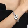 Estilo Minimalista Francés, Elegante y en Capas Conjunto de Joyería con Diseño Incrustado y Colgante de Flor de Cuatro Hojas, Conjunto de Joyería de Acero de Titanio