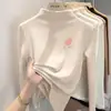 Blusa base feminina de fleece com gola alta parcial estampada, novo estilo outono e inverno, roupa íntima justa para crianças maiores, blusa quente e casual