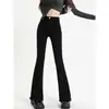 Jeans Vintage de Tiro Alto Micro-Lar para Mujer Otoño e Invierno Aspecto Delgado Pantalones de Herradura Largos Elásticos Pantalones de Bocina de Trompeta