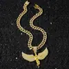 Colar masculino europeu e americano transfronteiriço, corrente cubana cravejada de diamantes, estilo hip-hop, pingente personalizado clássico de asas de anjo grandes