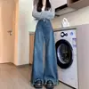 Jeans de Mezclilla Vintage Deshilachados para Mujer, Nuevo Diseño Verano 2025, Pantalones de Pierna Ancha Holgados con Caída, de Cintura Alta, Nicho
