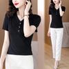 23 Xin Nueva Camiseta Negra de Manga Corta para Mujer con Cuello en V Pulóver de Color Puro Manga Media Cintura Interior Estilo Coreano Top y Camisa Pequeña