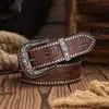 Cinturón de Cuero Tachonado para Mujer con Patrones Tallados, Cinturón Estilo Étnico, Transfronterizo Vintage Occidental Repujado Estilo Nuevo Cinturón de Vaquero