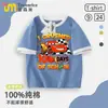 Carros: Camiseta Raglan Comemorativa de Algodão Puro para Meninos, Manga Curta, Bloco de Cores, para o Início das Aulas - 100 Dias de Escola com Relâmpago McQueen