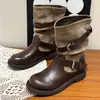 Botas únicas de altura media para mujer, nueva colección otoño/invierno 2026, con hebilla de cinturón, versátiles, casuales y estilizadas, estilo ecuestre