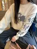 Suéter Corto de Punto Azul Redondo Estilo Coreano Lindo 'Meow Meow Little Lamb' con Lazo 3D, Colección Otoño 2025