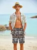 Shorts de Playa Casuales Hawaianos Tallas Grandes con Corte Holgado y Estampado Único de Costa del Sudeste Asiático