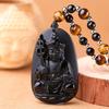 Colgante de Obsidiana Dorada Ksitigarbha Bodhisattva Obsidiana Negra Grandes Votos Colgante Ksitigarbha Collar de Cristal para Hombres y Mujeres Amuleto