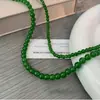 Colar de Contas de Calcedônia Verde Meida Corrente de Cauda em Prata Esterlina S925 Nova Chinoiserie Luxo Acessível Corrente de Clavícula de Nicho Novo Estilo 2024