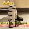 Botas Martin de Cuero con Hebilla de Bloques de Color Retro Estilo Occidental de Caña Alta Botas de Caballero para Mujer 2026 Nuevas Botas Largas de Suela Gruesa para Primavera Otoño