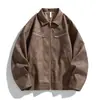 Jaqueta de Couro Lavada com Efeito Desgastado Masculina Tendência Outono/Inverno 2025 Jaqueta Curta Bonita Slim Fit Jovem Jovem