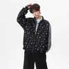 Sudadera cárdigan retro con cuello alto, estampado de estrellas y tres rayas para hombre y mujer, holgada y casual, adecuada para parejas en otoño