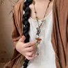 Verano Relajante~Collar con Colgante de Flor Tejida Estilo Étnico Bohemio para Mujer, Accesorio Largo Estilo Vacaciones Vintage