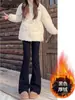 Jeans Bootcut Negros Americanos de Cintura Alta para Mujer Invierno 2025 Nuevos Ajustados Elásticos Forrados de Polar Pantalones de Campana de Herradura