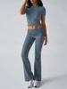 Traje de Pantalón Corto de Manga Corta de Yoga Europeo y Americano Multicolor Deportivo Casual Ceñido que Muestra el Ombligo para Mujer Verano Cómodo Pantalón Ligeramente Acampanado Camiseta
