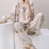 2026 Primavera/Verão Novo Conjunto de Pijama de Manga Média para Casa Toque de Luxo Pijama de Algodão e Seda para Mulheres Pode Ser Usado ao Ar Livre