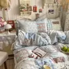 Ins juego de cuatro piezas de cuadros patchwork estilo coreano, gasa abullonada nuevo modelo 2026, sábana, funda de edredón, juego de tres piezas para cama de dormitorio 4