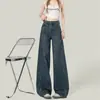 Jeans Anchos de Pierna Recta Azul Oscuro Estilo Americano para Mujer, Tendencia de Invierno Nuevos de Cintura Alta Ajuste Holgado para Cuerpo Tipo Pera, Pantalones Caídos de Pierna Recta