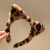 Nueva Diadema de Peluche de Gato Lindo con Estampado de Leopardo para Mujeres para Lavarse la Cara y Maquillarse, Accesorios para el Cabello de Dibujos Animados