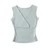Colete casual sem mangas com decote V cruzado para mulheres, slim fit, que valoriza a silhueta, top de base, cor sólida, cintura alta, elástico, verão, para usar ao ar livre