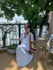 Vestido de Verano para Mujer Talla Grande con Mangas Abullonadas y Escote Cuadrado, Diseño Único para Figuras Ligeramente Curvilíneas, Adelgazante y Ceñido a la Cintura, Elegante Vestido Largo Estilo Coreano por Encima de la Rodilla