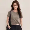 Camiseta Emagrecedora|2026 Verão Novo Macia Mousse Algodão Bambu Emagrecedora Gola Redonda Manga Curta Branca Camiseta Top para Mulheres