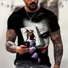 Camiseta Transfronteiriça Nova Clown de Terror Manga Curta Estampada Digitalmente Top Masculino Camiseta Estampada de Clown Heath Ledger