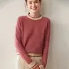 Suéter de cachemira a rayas para mujer, 26 nuevo estilo otoño/invierno, de manga larga, corte holgado, top de cuello redondo, prenda de punto corta versátil
