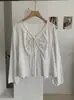 KEKEZOON Camisa holgada de manga larga con lunares y lazo en V moda retro moderna nuevo estilo para mujer 8431