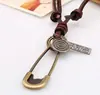 Estilo Coreano Nova Moda Joia Broche Pingente Colar de Corda de Couro Vintage Feminino Estilo Coreano Longo Versátil Corrente de Lã Tendência