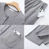 Camisa de Algodão Puro com Botões para Ar Condicionado para Homens de Meia-Idade e Idosos, Conjunto de Pijama de Manga Longa, Cardigã Fino Solto de Verão, Roupa de Casa