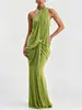 Vestido feminino de marca independente europeu e americano, ombro a ombro com gola halter, com enfeites de borboleta, plissado, justo ao corpo e elegante, com caimento, para mulheres 8253