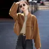 Estilo novo de 2026, corte solto, jaqueta casual estilo coreano, top versátil, jaqueta curta da moda com gola alta, leve