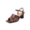 Sandalias de Cuero con Tacón Grueso Cuadrado y Punta Abierta, Estilo Coreano Sencillo Versátil, Capa Superior de Piel de Oveja, Verano 2025, con Correa de Hebilla para Mujer