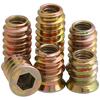 Tuerca de diente interior y exterior de cabeza avellanada al por mayor tuerca para muebles color hierro zinc incrustada con tuerca intermedia tornillo madre M6M8M10