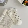 Meias Finas de Bolhas Onduladas com Bolinhas e Laços para Verão Femininas, Estilo Coreano e Japonês, Meias Curtas Bordadas Respiráveis Estilo Ballet