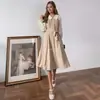 Amazon Aliexpress Estilo Francés Bloqueo de Color Cuello Polo Cintura Ceñida Adelgazante Elegante Vestido de Manga Larga