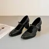 Versión de Piel de Oveja~Zapatos Mary Jane Retro Franceses para Mujer, Punta Cuadrada, Correa Única, Efecto Adelgazante, Tacón Grueso, Blanco, Tacones Altos para Viajar al Trabajo