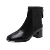 Novas botas de tornozelo com salto grosso outono e inverno para mulheres, botas de salto metálicas estilo francês, botas slim-fit 2026, botas de moda com bico quadrado
