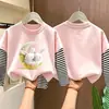 Camiseta base de imitación de dos piezas para niñas, ropa de otoño, algodón puro casual nuevo estilo 2026, camiseta de manga larga para niñas, temporada de otoño