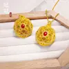 Pingente Budista de Quatro Folhas em Filigrana Recortada, Dourado de Areia Vietnamita Antigo com Inlays de Diamantes, Nova Joia Pingente Dupla Face Chinoiserie Que Não Desbota por Muito Tempo