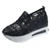 Mulheres 2023 Primavera Estilo Coreano Nova Malha de Renda Perna Casual Salto Alto Elevada Plataforma Inferior Sapatos Femininos