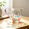 Taza de té de vidrio resistente al calor con estampado de flores, jarra para té frío con estampado de flores, tetera, juego de té Kung Fu, cuenco con tapa, taza de la justicia, taza de té verde