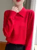 Suéter de punto para mujer, ajuste slim, nuevo cuello polo, jersey de manga larga para usar en capas o como prenda exterior, corte holgado para otoño e invierno